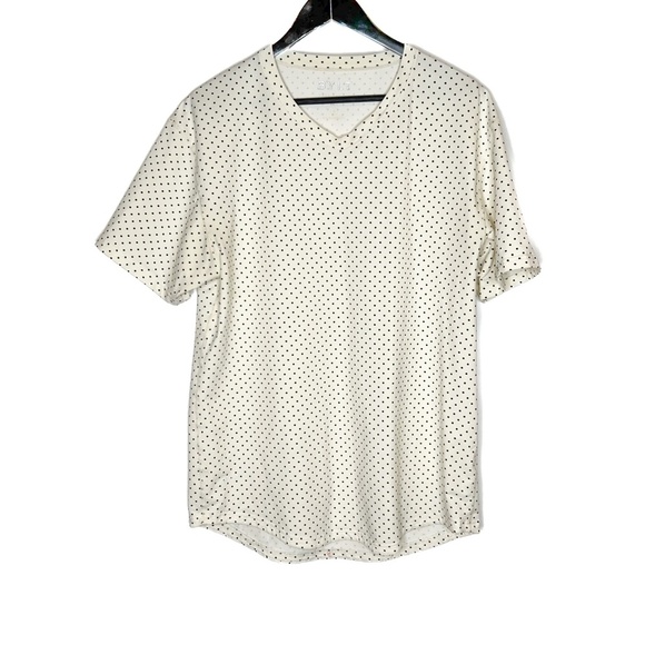 Bylt Top Dotted Drop-Cut LUX T-Shirt V Neck Short Sleeve Dotted Pattern - Picture 2 of 7